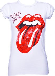 Ladies White Rolling Stones Autotgraph T-Shirt